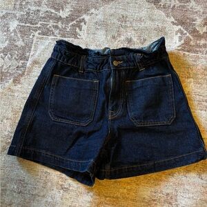 Zara Dark Blue Denim Women’s Shorts with Front Patch Pockets, size 6